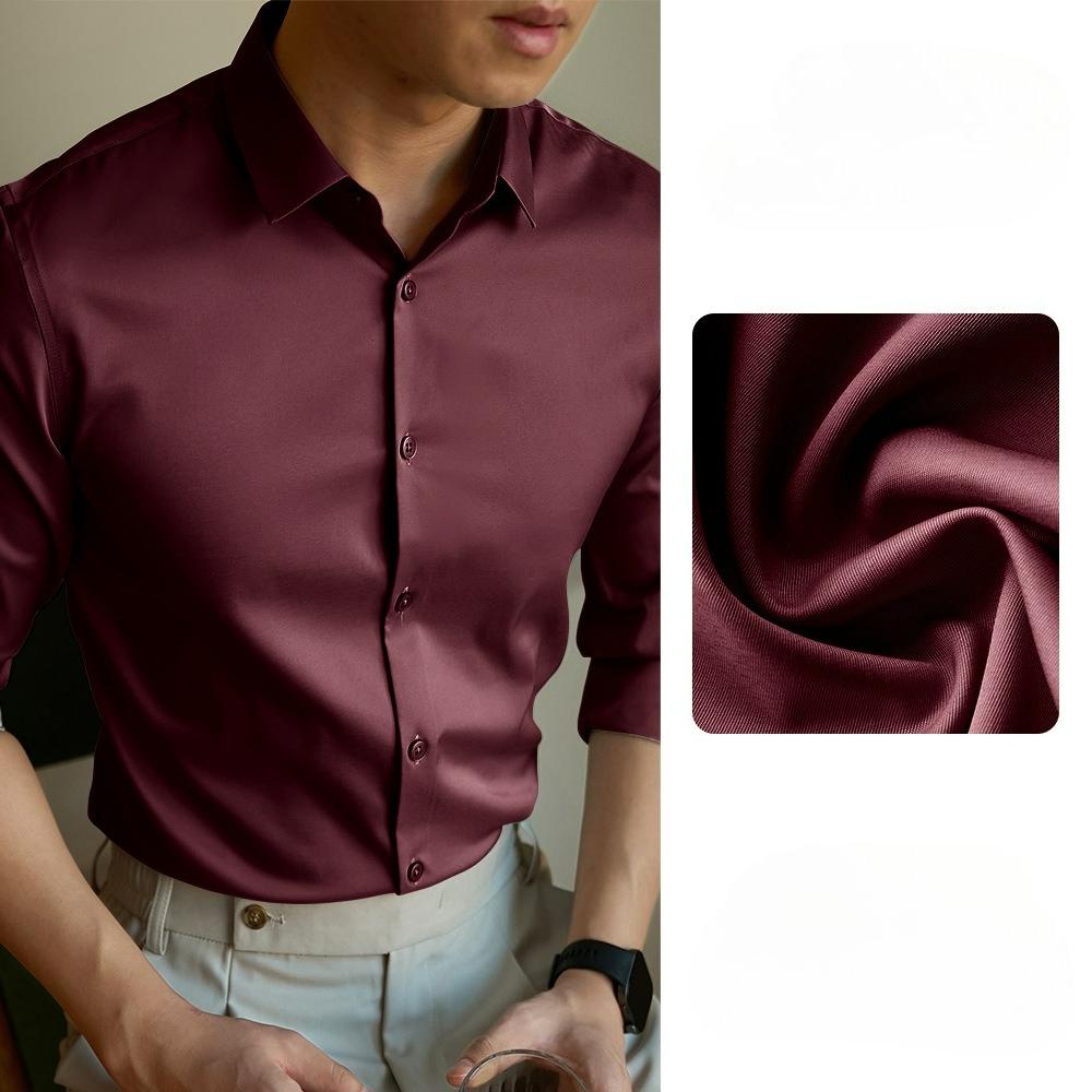 Camicia da Uomo Grigia Sottile Non-Stirante Mercerizzata per Affari a Manica Lunga per Primavera e Autunno High-end Slim-fit