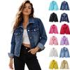 Women's Casual Colored Denim Jacket In Korean, Short, Loose Fit, Long Sleeve