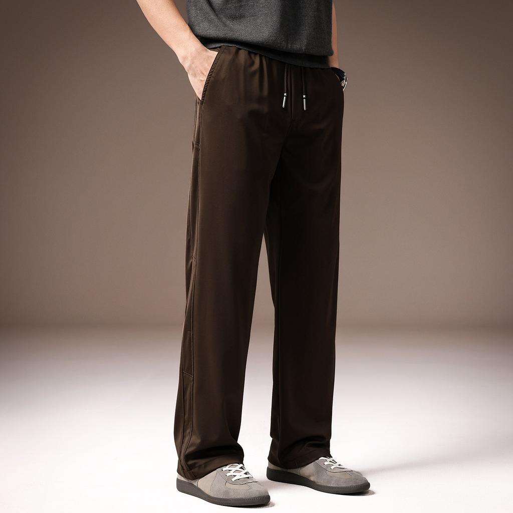 High-end mulberry silk wide-leg drape men's casual pants spring new American loose straight west pants men