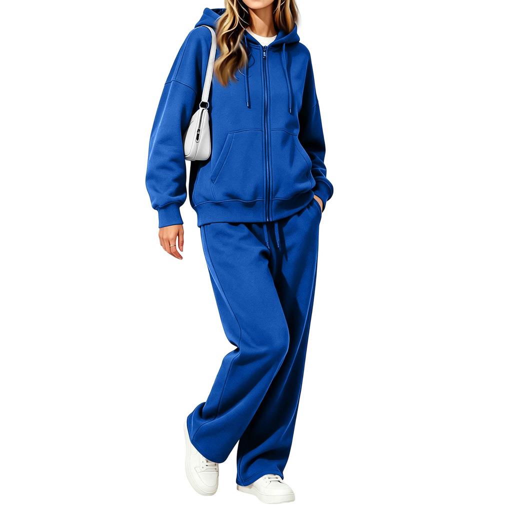 Women's Casual Zip Up Hoodie and Wide Leg Pants Two Piece Set for Fall Winter