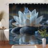White Lotus & Butterflies Shower Curtain - Tranquil Pond Design, Reflective Water, Serene Bath Decor,  Detailed Imagery