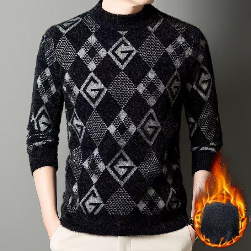 Trend Fashion Autumn Winter Sweaters Men O-Neck Embroidered Thicken Warm Smart Casual Long Sleeve Loose Pullovers Knitted Tops