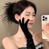 black large ostrich feather hair claw, elegant luxurious plush accessory for women, holds thick hair securely, suitable for daily & special occasions.