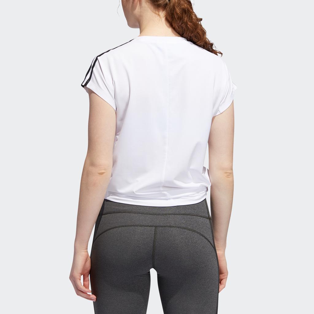 Adidas 3S Tie Tee Training Striped Short Sleeve T-Shirt Women Tops White DX7529