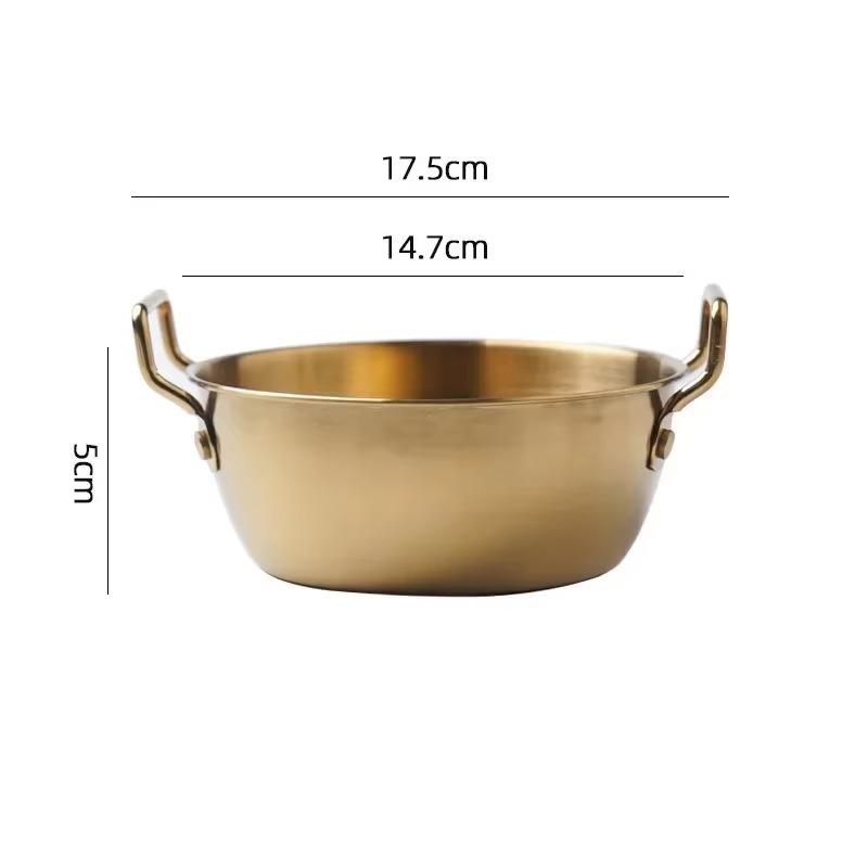 Gold Stainless Steel Bowl with Handle, Suitable for Hot Pot, Fried Food, Salad and Party Entertaining