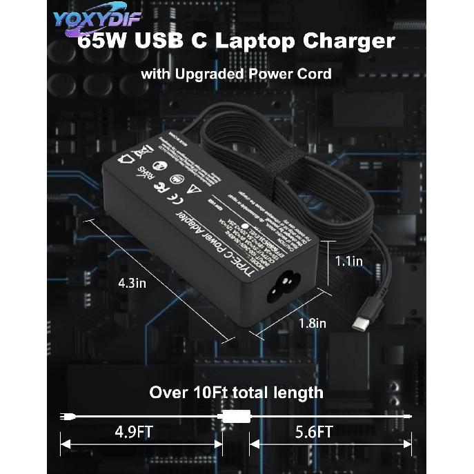 65W Watt USB Type C Laptop Charger Compatible with Lenovo ThinkPad Yoga - T14 T15 T16 E14 E15 E16 X1 Gen 5 4 3 2 1 Carbon X13,45W Chromebook USB-C