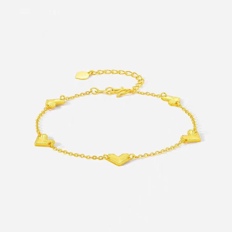 Elegant Gold Heart Bracelet: Versatile CNC-Designed Vietnamese Sand Gold Jewelry