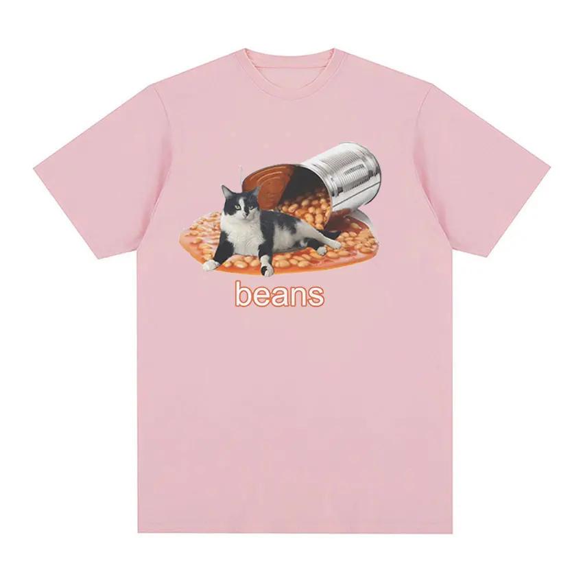 Funny Cat In Bean Can Meme Graphic T-shirt Men's High Quality O Collar Fashion T-shirt Casual 100% Cotton Oversized T-shirt