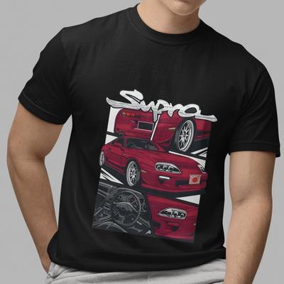 Streetwear Toyota Supra JDM Sportwagen Grafik Schwarz Lässig Herren T-Shirt Top