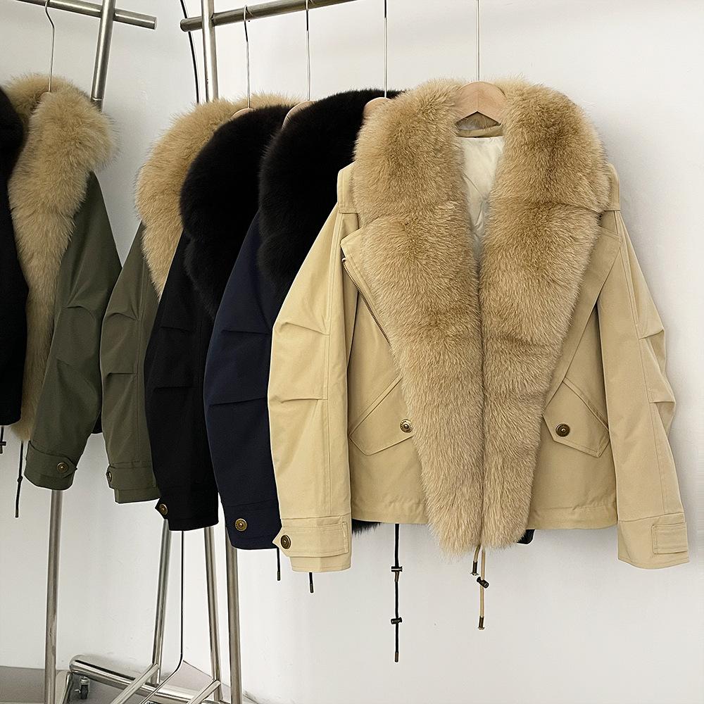 Fur Parka Jacket Fashion Short White Down Coat Winter Clothes Women Real Fur Puffer Jacket