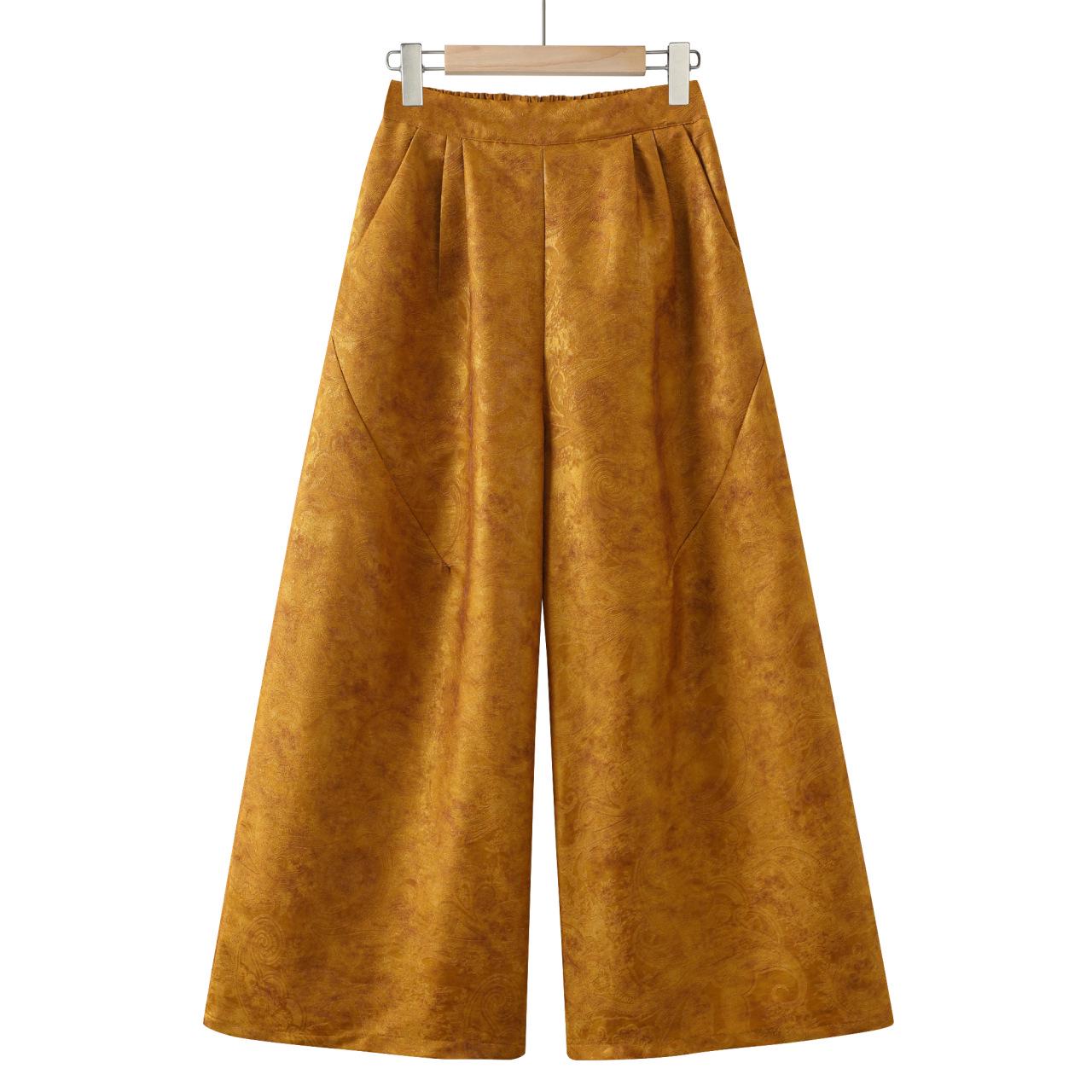 

New Chinese Style Wide-Leg Women s Pants: Elastic Waist, Versatile, Stylish, Casual, High-End Feel. 3XL for 135-155 jin жовтий/імбирний