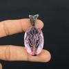 Árvore da vida rosa kunzite pedra preciosa fio de cobre envoltório artesanal pingente joia presente para mulher