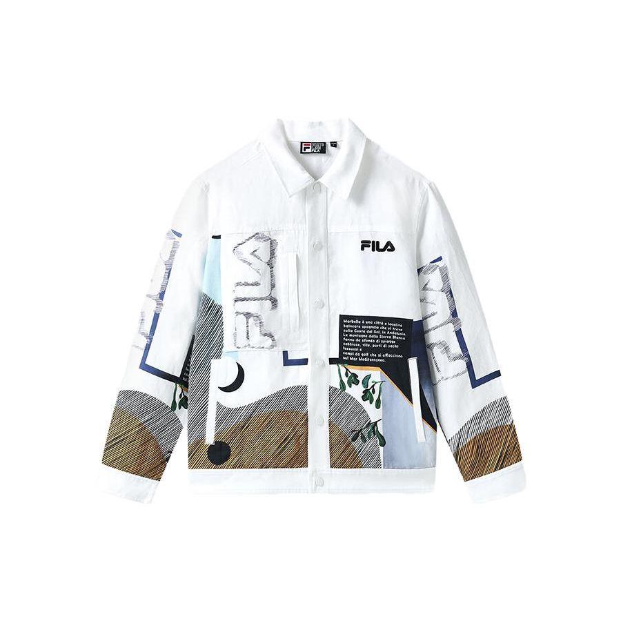 Fila All Over Print Letter Button Down Long Sleeve Shirt Men Shirts White F11M328701F-ZA