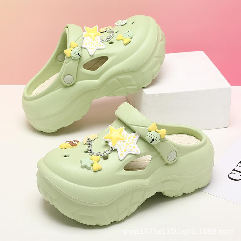 

Summer new women s star decorative hole shoes platform non-slip wear-resistant fashion leisure outdoor beach bag head drag 39-40 светло-зеленый