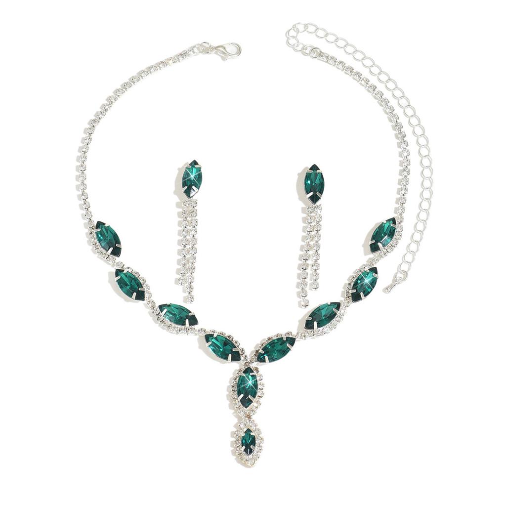 Full Diamond Rhinestone Necklace Earrings Two-Piece Set Banquet Dress Necklace Accessories