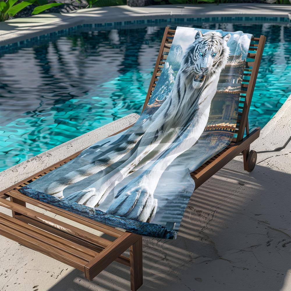 Asciugamano da Spiaggia Stampa Tigre Bianca Maestosa Scena Giungla Tropicale Impermeabile Decorazione Bagno Decorazione Casa Tappetino Regalo