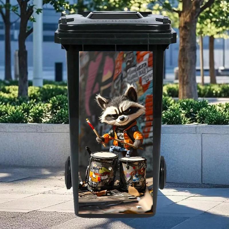 Cute Fox Sits On The Trash Can Mural Stickers Outdoor Rubbish Bin Renovation Home Decoration Aesthetic Rooms Wall Art Removable