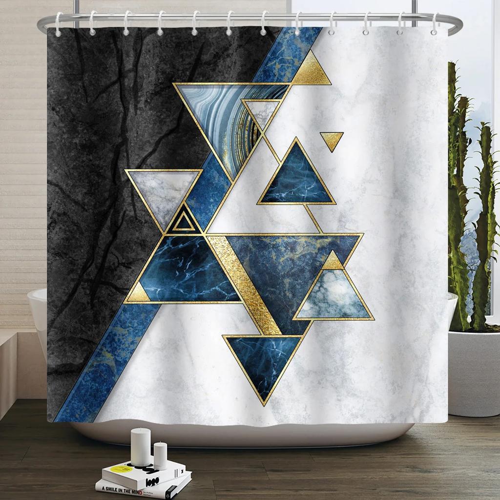 Geometric Shower Curtain Modern Abstract Brown Marble Luxury Gold Bronze Bathtub Screen Waterproof Bathroom Decor