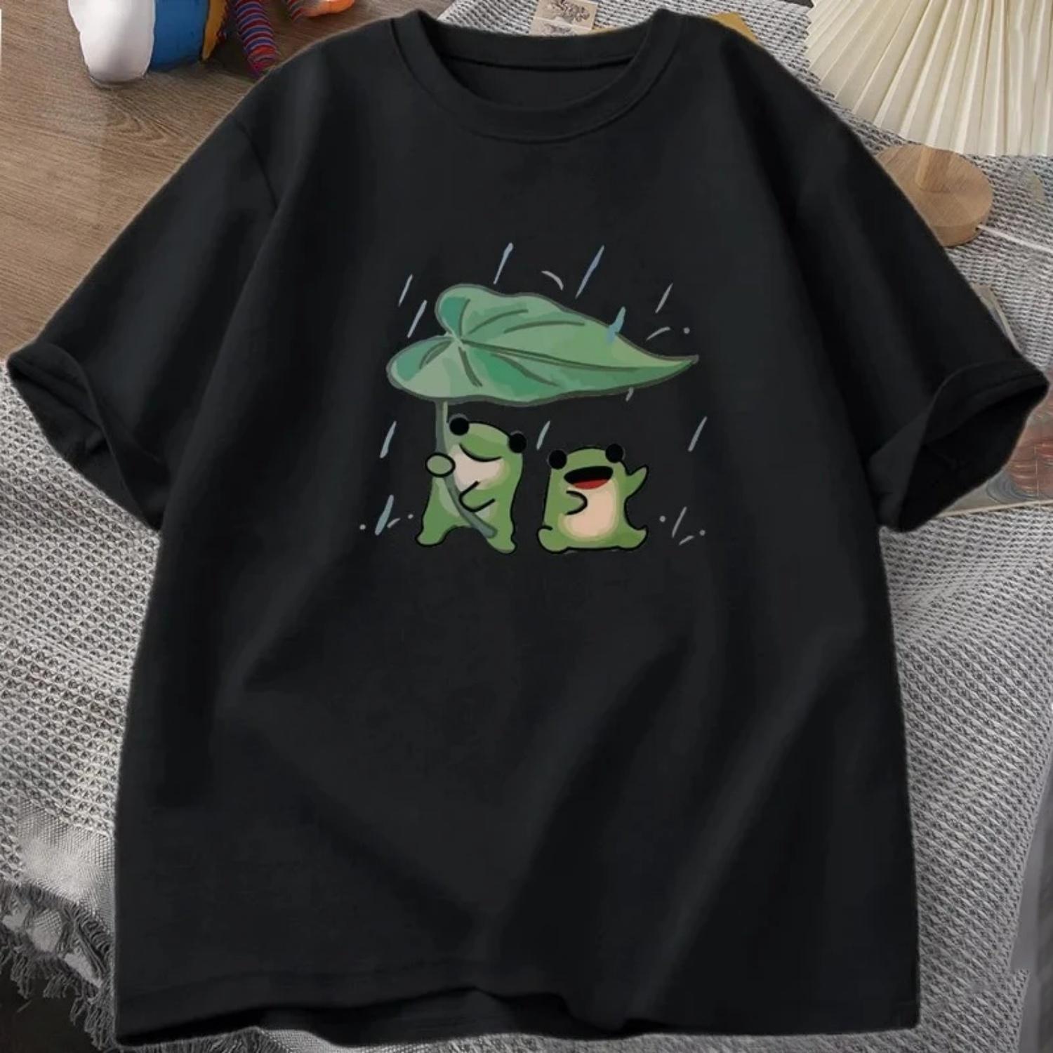 

Frog Cute T Shirt Funny Frogs Rain Love Tshirt Roce T-shirt Casual Short Sleeve T Shirts Streetwear S