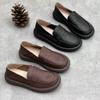 Genuine Leather Loafers Single Shoes Retro Round Head Soft Leather Soft Bottom Flat Heel Casual Cowhide Shoes