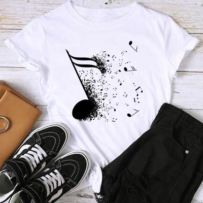 (Asian Size) Fashion Music Love Heart Style Trend 90s Print Female Casual Women's Top Casual T Clothing Graphic Tee Short Sleeve T-shirt