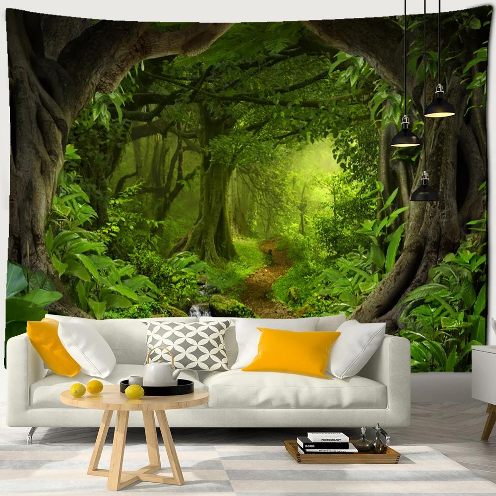 Mountain Sea Jungle Tapestry Wall Hanging Bohemian Nature Landscape Psychedelic Beautiful Home Decor Background Cloth
