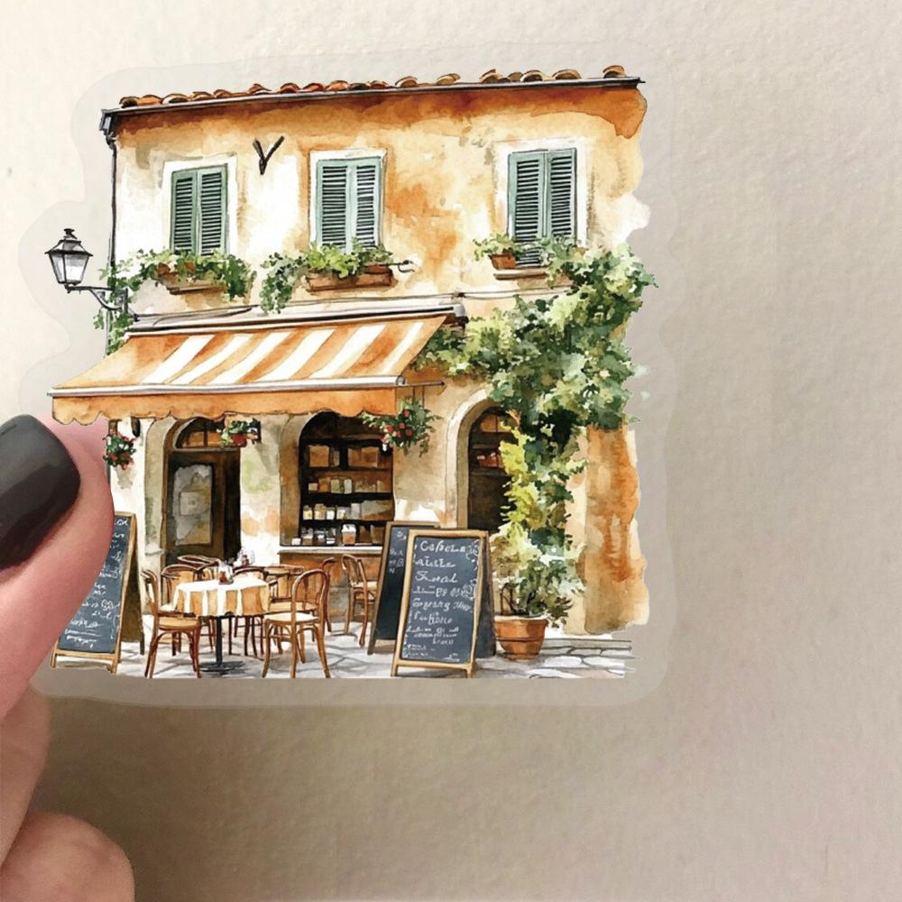 50 Transparent Ins Retro Coffee Sticker Pack Waterproof Transparent PET Manual Material Decorative Guitar Notebook