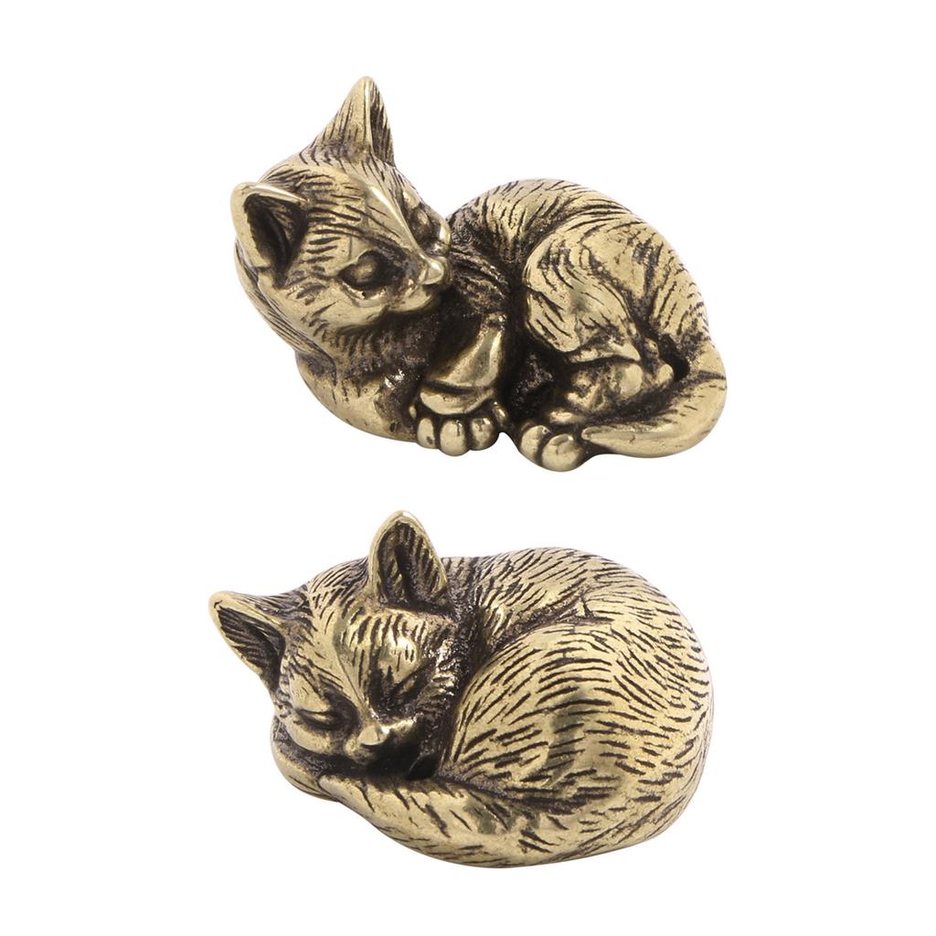 Solid Brass Cats Statue Realistic Animal Figurine Shaped Teas Pet Desk Decoration for Teas Rooms and Study Spaces