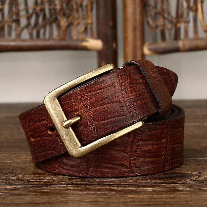 Belt Men's Retro First Layer Cow Leather Belt Men's Leather Pin Buckle Fashion Trend Embossed