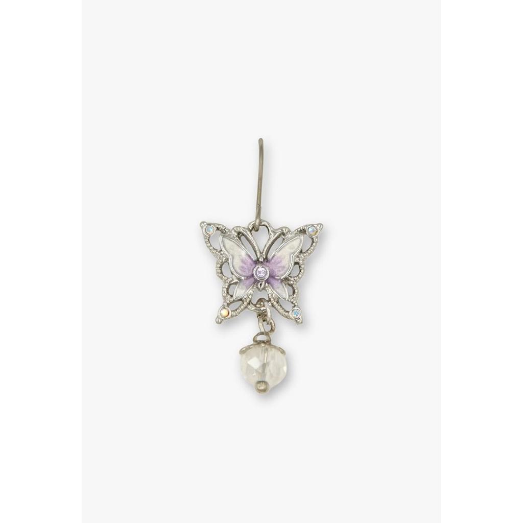 ANNA SUI Butterfly Motif Dangle Hook Earrings Silver Plated Titanium Post SAMA1540 XW