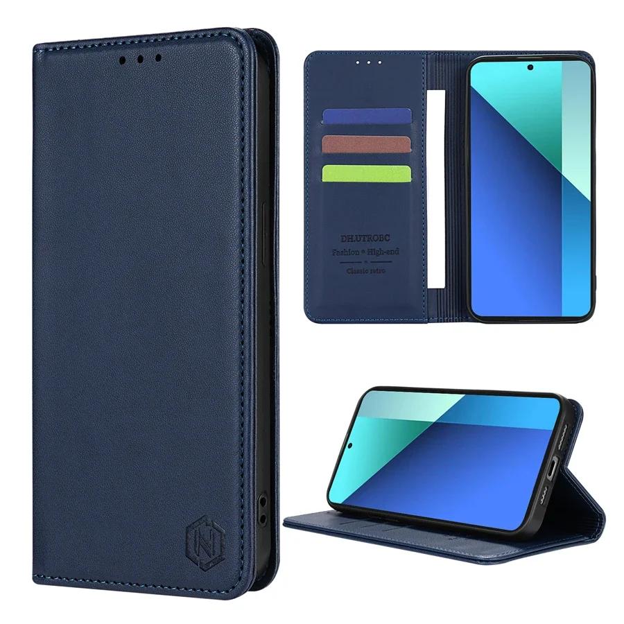 

Wallet Skin Friendly Strong Magnetic Card Slot Flip Leather Case For Xiaomi Redmi Note 14 Pro+ 13 12 12S 11 11S 10 9 Pro 8 8T 7 Redmi Note 7 (7 Pro) синій