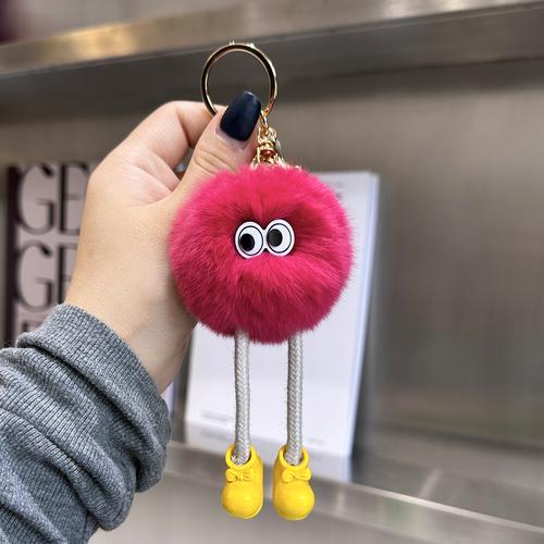 Cute Rex Rabbit Fur Car Key Chain Pendant Celebrity Plush Schoolbag Bag Pendant Gift.