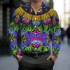 Men Collared Shirt Dark Blue Light Leaf Floral Silhouette Print Long Sleeve Button Down Top