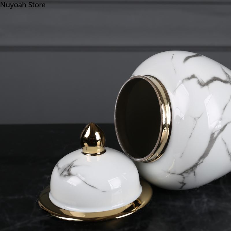Chinese Style Light Luxury Imitation Marble Ceramic Storage Jar Vase Decoration Living Room Desktop Decoration Home Decoration