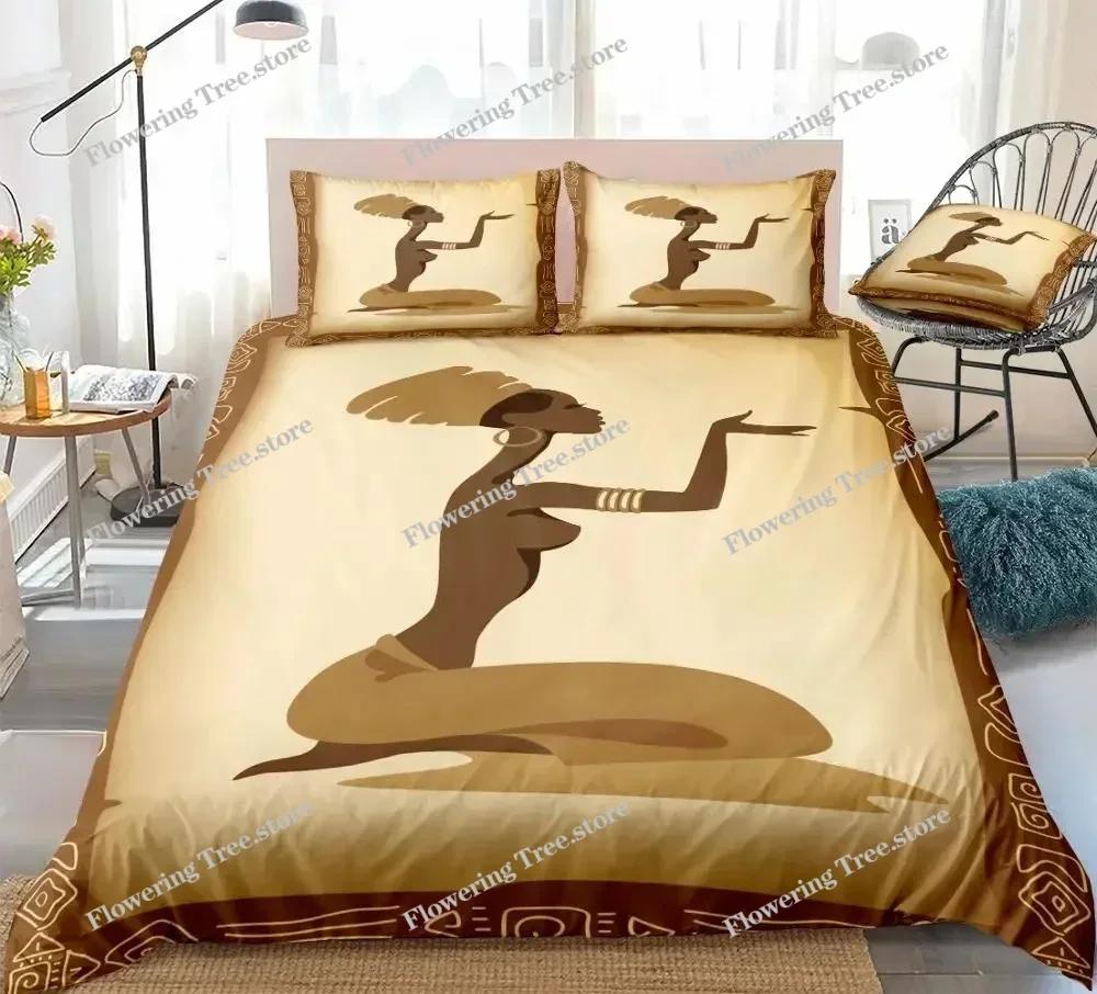African Woman King Queen Duvet Cover Retro Exotic Tribal Black Girl Pattern Bedding Set Africa Polyester Quilt Cover Pillowcase0