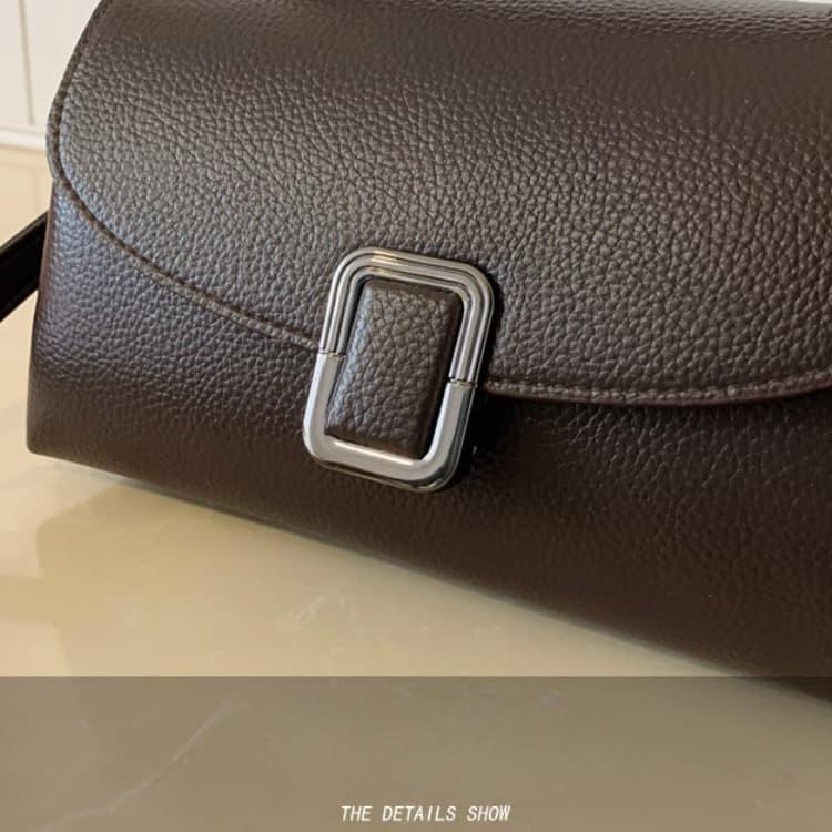 Lychee Pattern Metal Square Buckle Handbag Women's Shoulder Bag