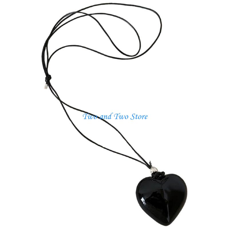 HX6F Birthday Present Large Heart Necklace Charm Stylish Women s Neck Chain Accessory чёрный