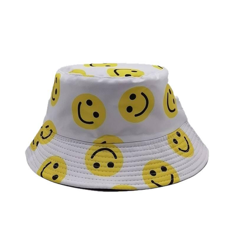 European and American Spring and Summer New Smiley Face Printed Bucket Hat Women's Sunshade Basin Hat Fashion Double-sided Sun Hat