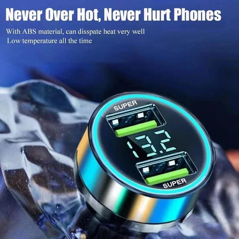 Cargador de coche de 240 W, carga rápida, adaptador de 2 puertos USB para iPhone, Samsung y Xiaomi, cargadores de carga rápida con pantalla digital.