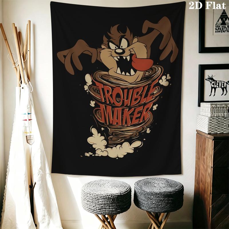 Tazmanian Devil Wall Tapestry Aesthetic Wall Hanging Printed Fabric Blanket Decorative Tapestries for Bedroom Living Room Home Decor