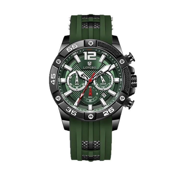 LONGBO Multifunktionale Herren-Sport-Quarzuhr - Wasserdicht, Leuchtend, mit Kalender und Silikonarmband