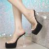 MCLUBGIRL 2026 Summer Wear Crystal Cool Slippers Thick-soled Waterproof Transparent Word With High-heeled Sandals LFD-3640-6
