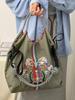 Large Capacity Women's Embroidered Foldable Tote & Crossbody Nylon Handbag