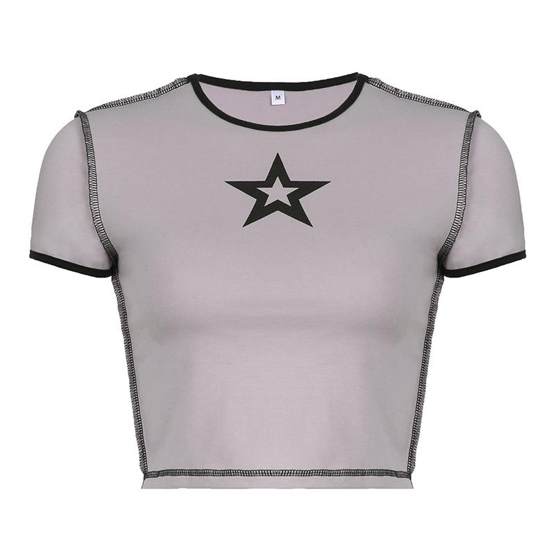 

WTEMPO модный бренд со звездным принтом, тонкая майка с круглым вырезом, контрастная узкая футболка для горячих девушек, уличный тренд, супер короткий укороченный топ L серый