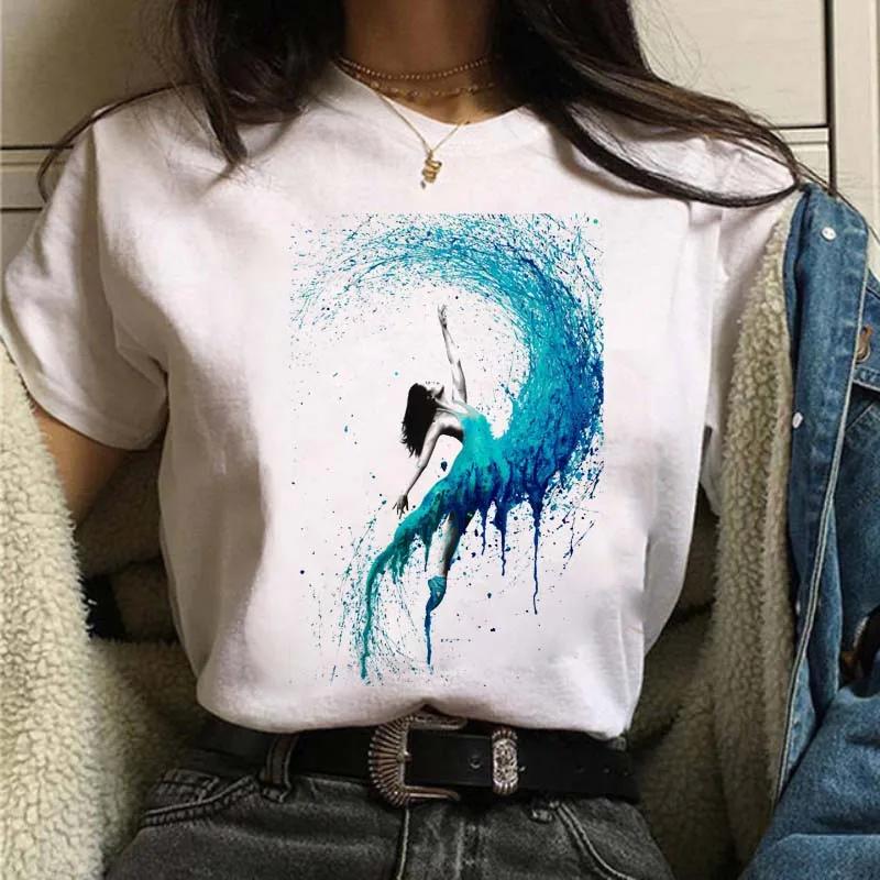 Women T Shirts Harajuku Short Sleeves Tshirt Ballet Dancer Printed White T Shirt Tees Shirt Femme Top