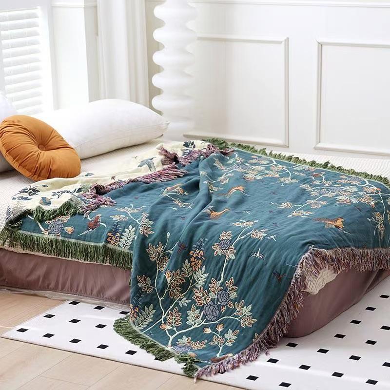 Baumwoll-Gaze Quaste Überwurfdecke Handtuchdecke Sofa-Handtuchbezug Decke Vier Jahreszeiten Mehrzweckdecke Für Haushalt Sofa Dekoration