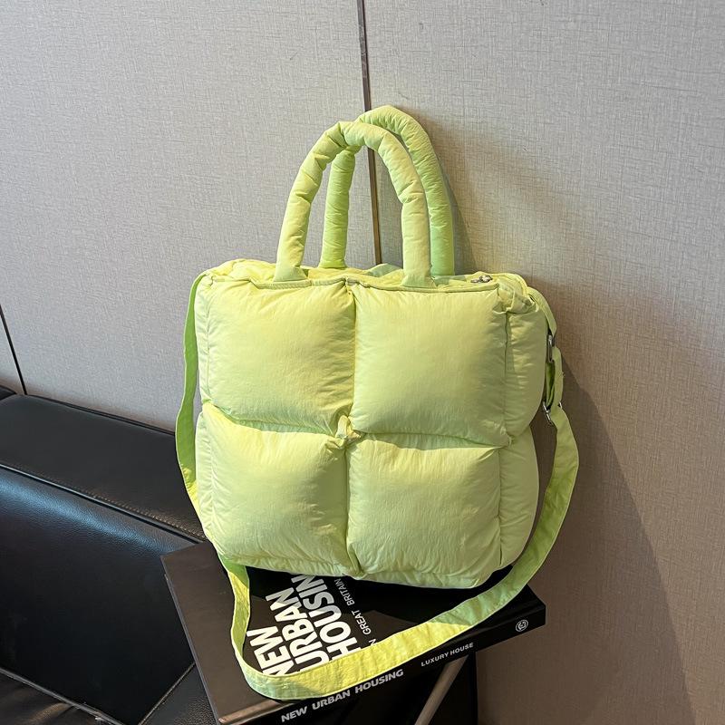 Lightweight, Fashionable Candy-Colored Down Jacket with Quilted Shoulder and Puff Crossbody Bag, Large Capacity, Solid Color