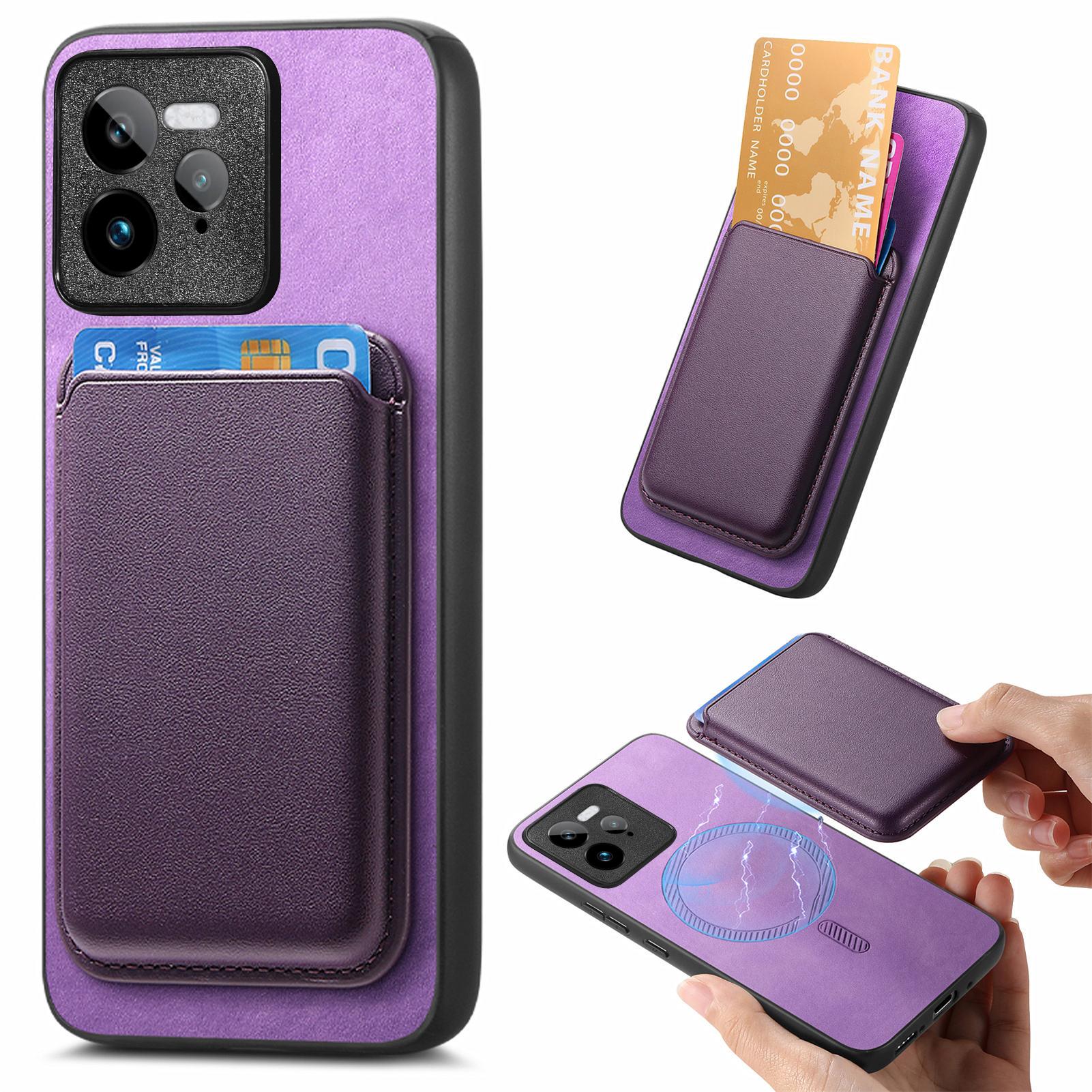 

For Realme GT 7 Pro 5G Case Detachable Magnetic Card Bag Leather Phone Back Cover Purple