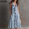 Women's Fashion Summer Spring Solid Color Print Sleeveless V-Neck Loose Waistline Casual Dresses