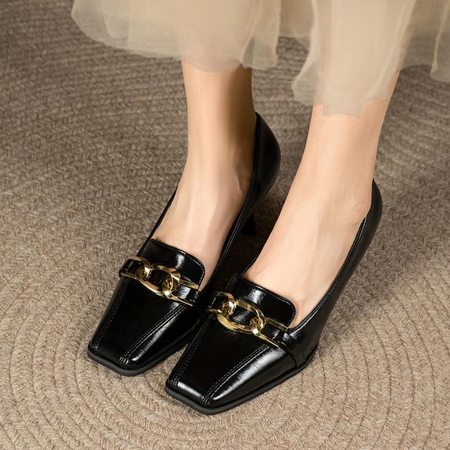 

Женские туфли на высоком каблуке, сексуальные брендовые туфли-лодочки, весенние, новые модные, цепочные, вечерние, с неглубоким квадратным носком, на шпильках, женские сандалии 37 чёрный